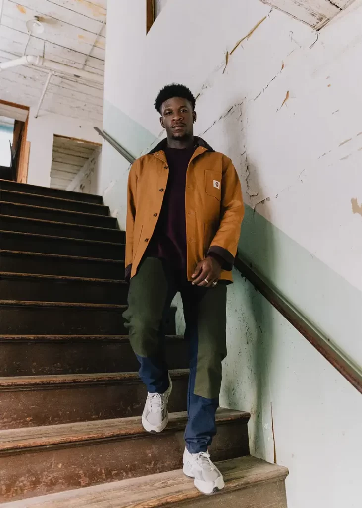 Man wearing Made in the USA American Trench clothing