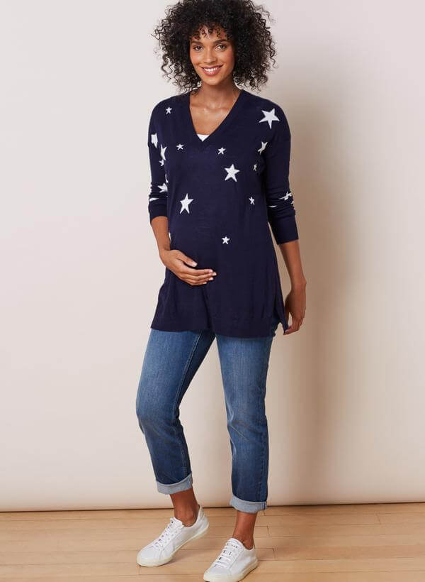 Isabella Oliver organic cotton maternity clothes featuring maternity sweater