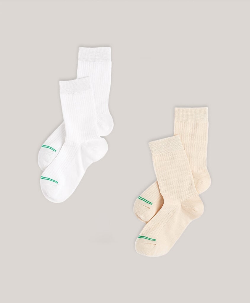 Pact organic cotton socks one in white and one in cream 