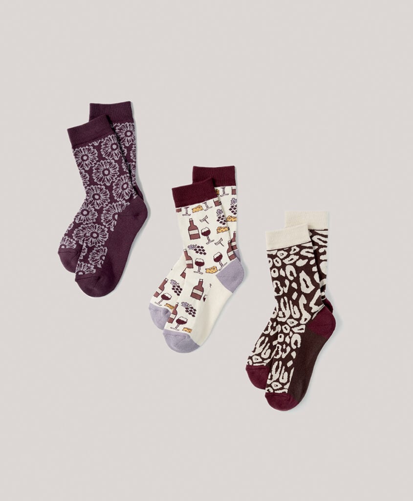 Pact organic cotton sustainable socks, three pack with patterns