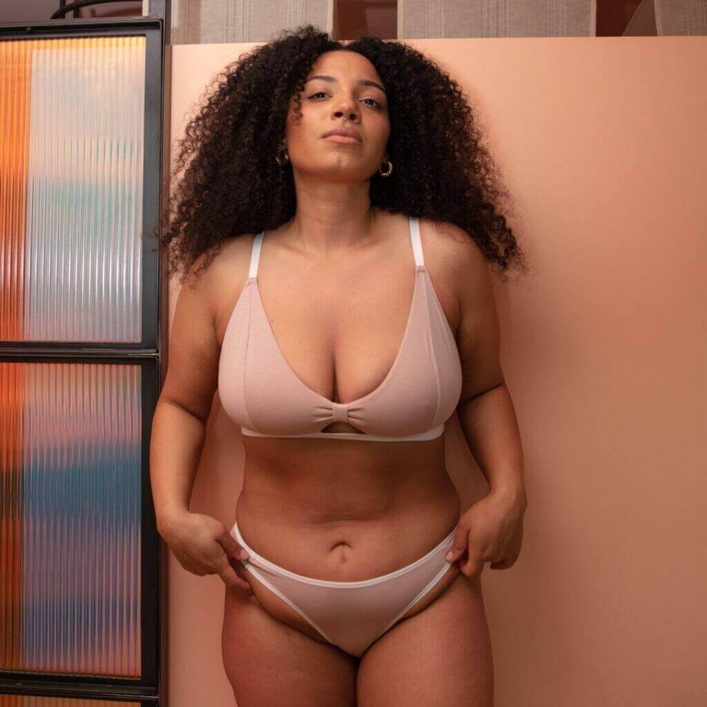 Pantee sustainable underwear pink bra and pants made from deadstock cotton tshirts