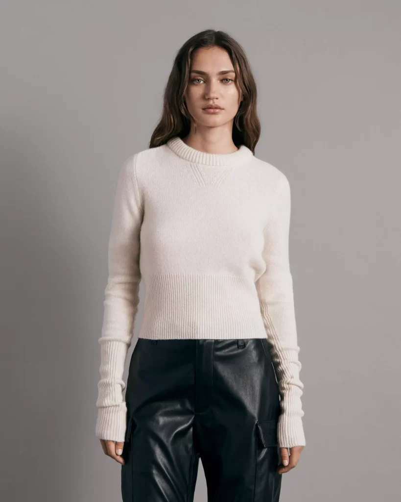 Rag and Bone model wearing sustainable white sweater